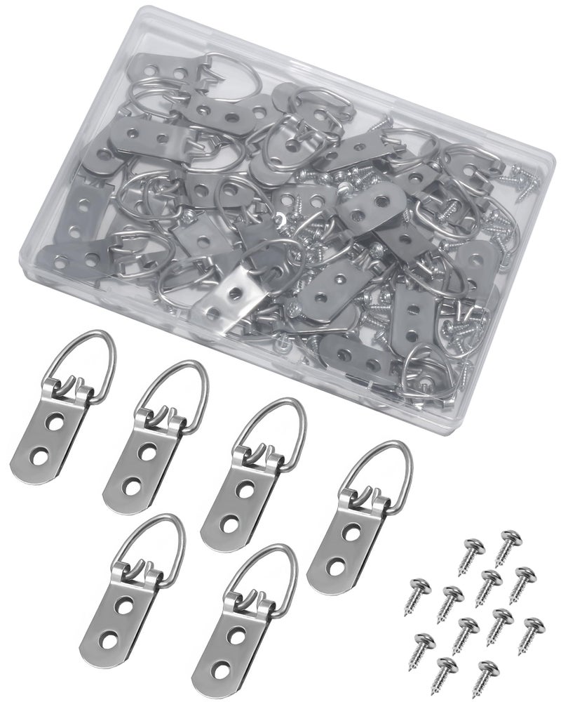Xuduvay 40 Pcs D-Ring Steel Picture Hangers with 80 Pcs Screws,Heavy Duty Double Holes Picture Hooks for Hanging Clock Paintings, Mirror, Decoration, Paintings - Image 1